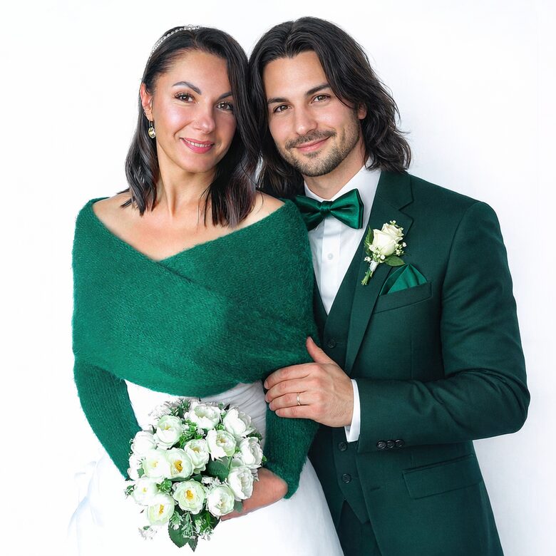 Smaragdzaļš līgavas džemperis, plecu šalle ar piedurknēm, kods VG19